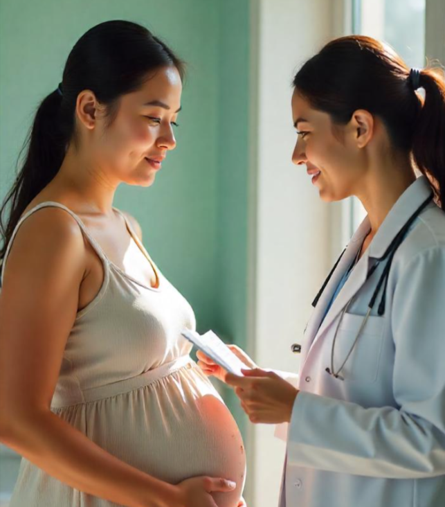 Pregnant woman consulting with her doctor