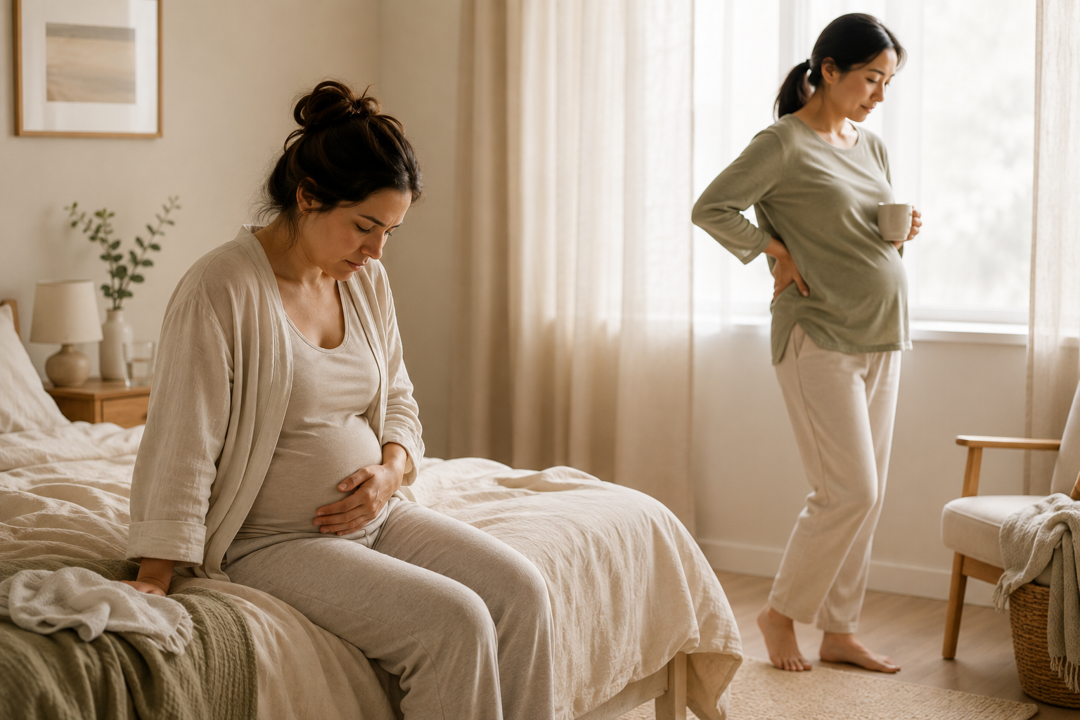 Two women in a sunlit bedroom, each in a quiet moment of recovery